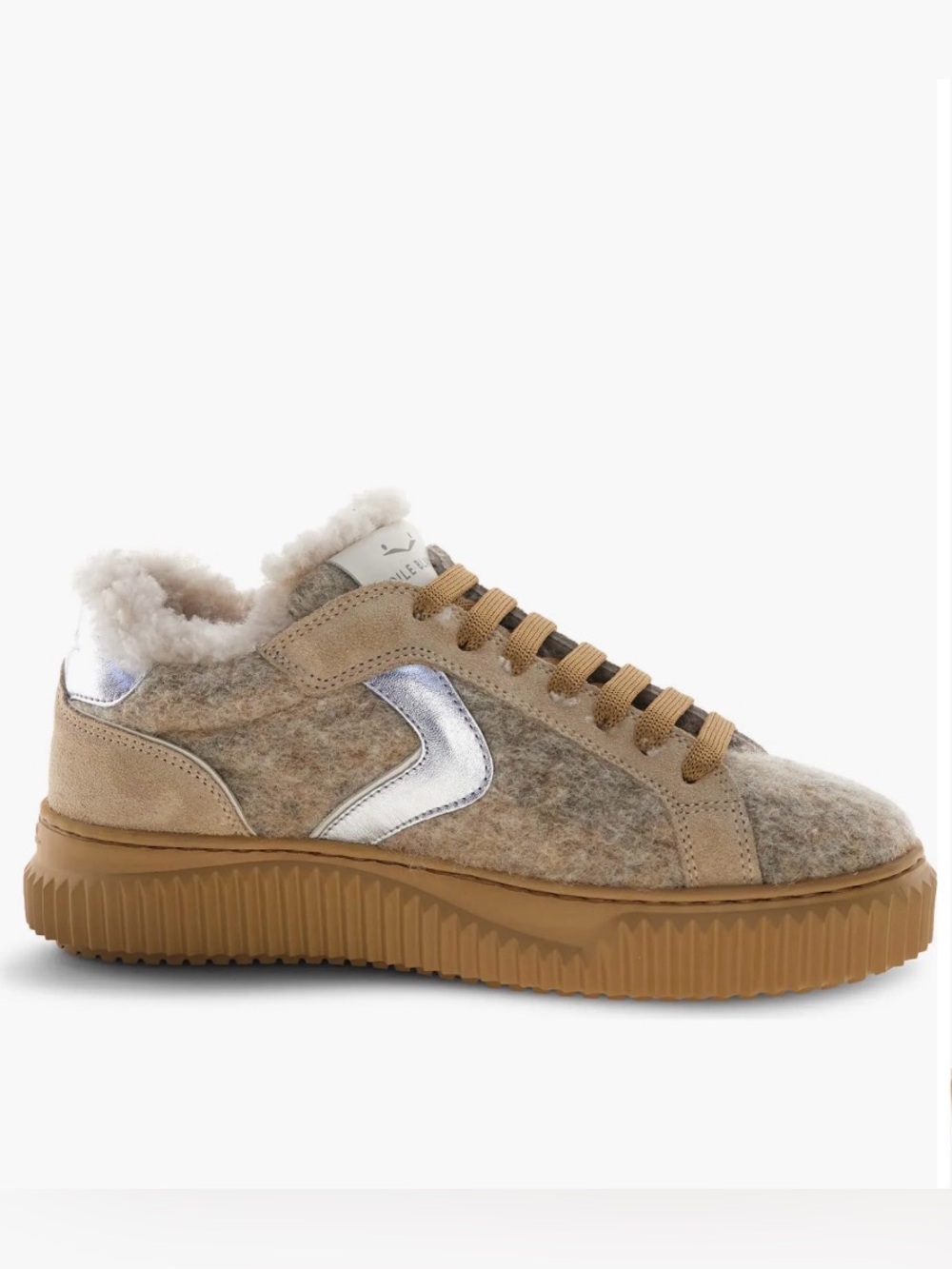 NWT VOILE BLANCHE Lipari Geniune Shearling Lined Sneaker in Beige-Light Brown - Picture 4 of 16